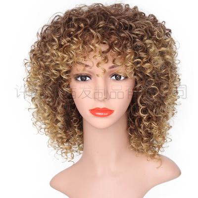 China Popular African Natural Wave Synthetic Curly Hair Wig Afro None Lace Front Wigs Women Fashion Cheap Deep Wave Straight Brown For Black for sale