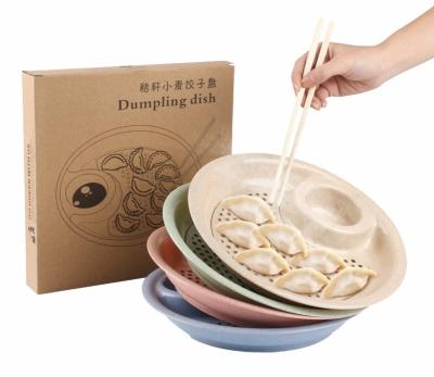 China Household Disposable Kitchen Double-layer Wheat Straw Plastic Drain Plate Environmental Friendly Biodegradable Dumpling Dish for sale