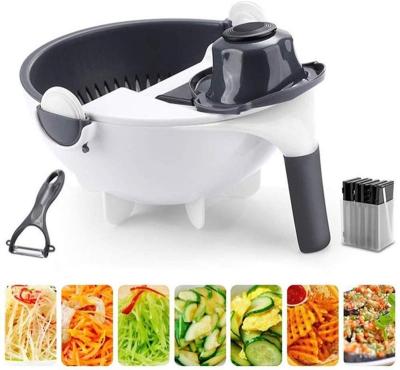 China Viable Magic Multifunctional Rotate Vegetable Cutter With Drain Basket Kitchen Veggie Fruit Shredder Grater Slicer for sale