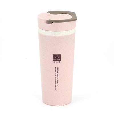 China 450ml Wheat Straw Bamboo Fiber Reusable Tumbler Disposable Eco-Friendly Travel Coffee Mug Bpa Free With Lid for sale