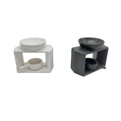 China Modern Square Black White Luxury Ceramic Flower Round Aroma Oil Wax Melt Candle Fragrance Burner For Tealight Candles for sale