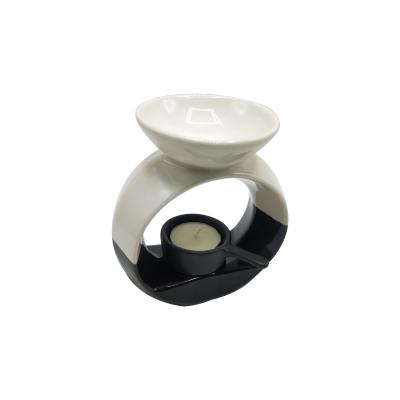 China Modern Flower White Black Round Round Luxury Ceramic Aroma Oil Wax Melt Candle Fragrance Burner For Tealight Candles for sale