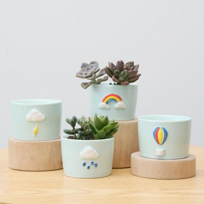 China New Creative Cute Cartoon Rainbow Mini Succulent Plant Custom Indoor Embossed Cactus Planter Ceramic Pot For Home Decor for sale