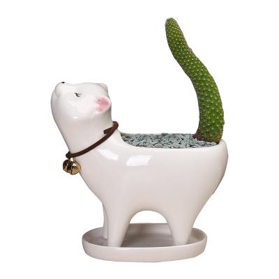 China Custom Creative Cute New Product Cartoon Cat Animal Shaped Ceramic Cactus Cartoon Planter Plant Pot For Home Decor for sale