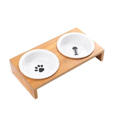 China Large Dog Pet Cat Food Sustainable Modern White Ceramic Luxury Grade Water Feeding Bowl Supplies For Dog With Stand for sale