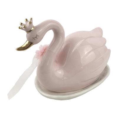 China Sustainable Swan Shaped Porcelain Butter Dish Ceramic Dish Tray With Lid for sale