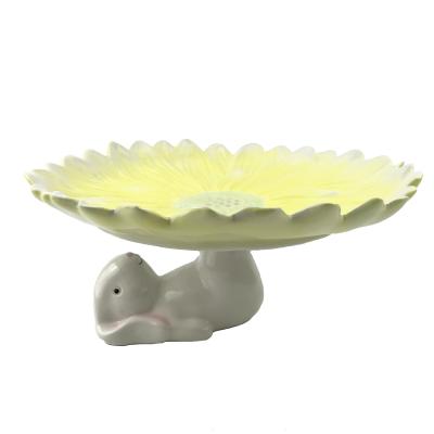 China Liveable Rabbit Animal Shaped Ceramic Birthday Cake Serving Plate Holder for sale