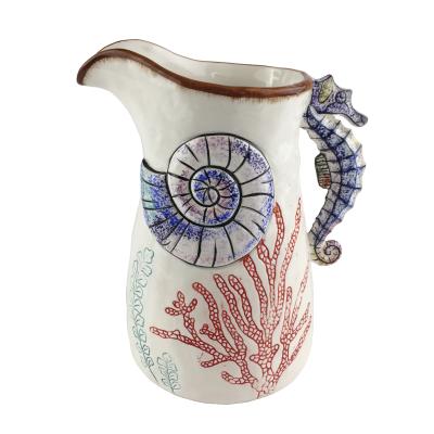 China Viable Marine Style Water Jug Coffee Wholesale White Decorative Ceramic Milk Jug With Handle for sale