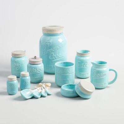 China Viable Mini Small Ceramic Kitchen Storage Bottles Custom Mason Bottles Block Top Screw Top Jar Suppliers Manufacturer With Lid for sale