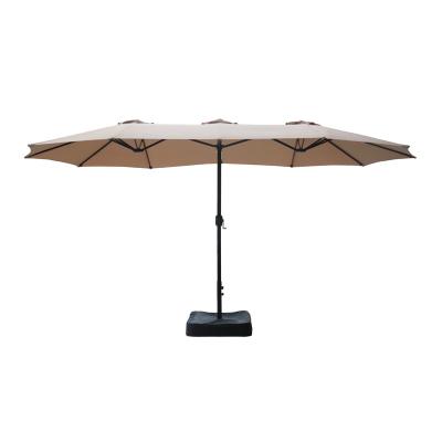 China Unique 15FT Farmhouse Garden Commerical Patio Double Sided Market Umbrellas With Crank And Plastic Sand Bag for sale