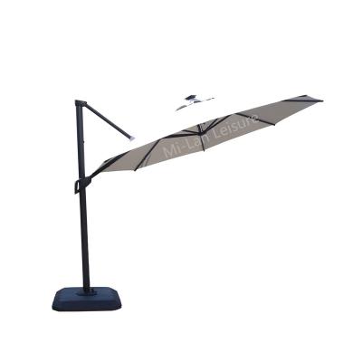 China 13ft Large Modern Gray Garden Cantilever Patio Sun Umbrella with Lights and 360 Degree Side Pole Umbrella for sale