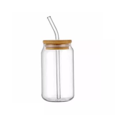 China Sustainable use and easy storage Custom Logo Sublimation Soda Water Bottle Beer Glass Can Cups With Bamboo Lid And Straw for sale