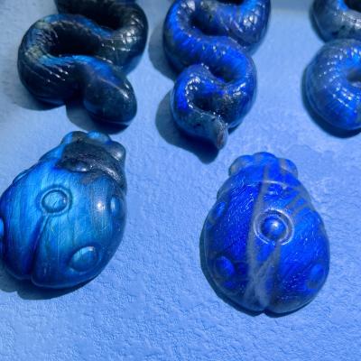 China Europe Wholesale High Quality Natural Crystal Animal Carving Labradorite Ladybug Carving Crystal Ladybug for sale