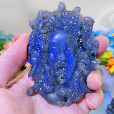 China Wholesale Natural Horus Europe Crystal Labradorite Medusa Carving Hand Carving Crystal Medusa for sale