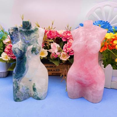 China Decoupage Madame Body Crafts Hand Crystal Healing Moss Agate Rose Quartz Natural Wholesale Europe Large for sale