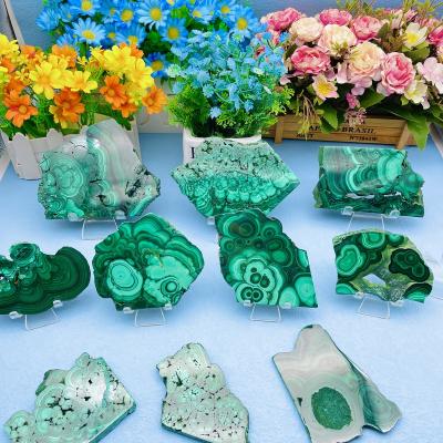 China China Wholesale Natural Raw Stone Malachite Slice Malachite Slice Mineral Slab For Setting Decoration for sale