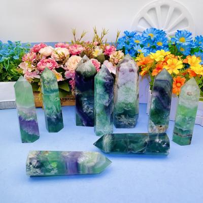 China Wholesale Natural Crystal Point Tower Healing Snowflake Rainbow Fluorite Rainbow Fluorite Tower Point for sale