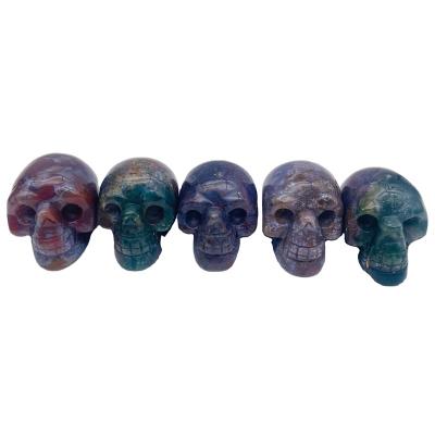 China Europe Wholesale Crystal Crafts Healing Natural Stone Skulls Hand Cut Moss Agate Crystal Skulls for sale