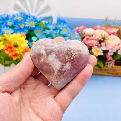 China Green and Pink Heart Sakura Agate Heart Europe Heart Wholesale High Quality Cherry Blossom Agate Flower Agate for sale