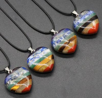 China Europe Wholesale Nature Crystal Seven Chakra Heart Shaped Stone Crystal Crafts Pendants For Decoration for sale