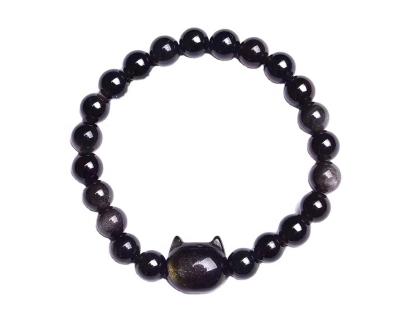 China China Natural Healing Energy Cat Head Gold Obsidian Round Bead Bracelet Crystal Stretch Stone Bead for sale