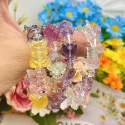 China Wholesale Europe Rainbow Fluorite Pokemon Monster Bracelets Carving and Pokemon Fluorine Carving Other Things Carving Bracelets for sale