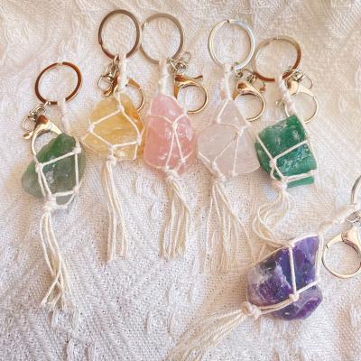 China Wholesale Original Natural Crystal Stone Key Ring China Stone Original Stone Key Chain Pendant Lucky Key Chain for sale