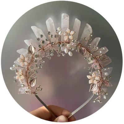 China China Wholesale Healing Rose Quartz Crown Crystal Natural Crystal Hair Bands Crystal Crafts for Decorations for sale