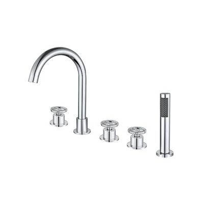 China Without Slide Bar Matte Black Deck Mounted Waterfall Bathtub Mixer Tap Modern Classic 5 Holes Bath Faucet for sale