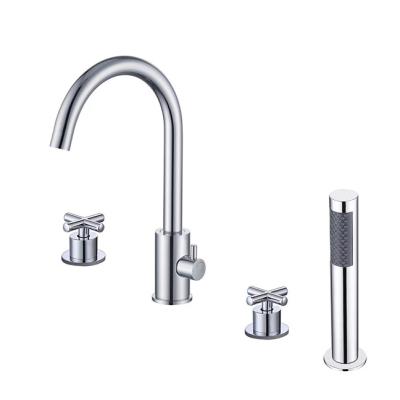 China Handleless JIAEN Slide Bar Double Bathtub Mixer With Brass Water Inlet Hand Shower Multi-slots Plastic Tub Mixer for sale