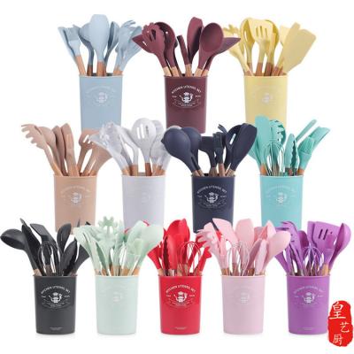 China Sustainable Hot Sale Cooking Tools, Kitchenware 12 Pieces In 1 Set Silicone Kitchen Accessories Kitchen Utensils With Wooden Handles for sale