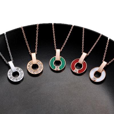 China CLASSIC Classic Copper Coin Inlaid Zircon Necklace Women Fashion Stainless Steel Waterproof Hypoallergenic Non-fading Jewelry for sale