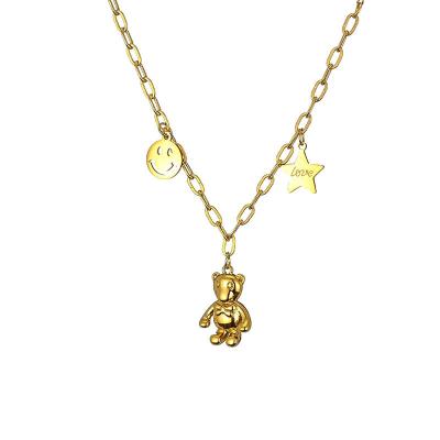 China Design Cute Bear Niche Face Clavicle Chain 18K Stainless Steel Smile Gold Plated Necklace For Women for sale