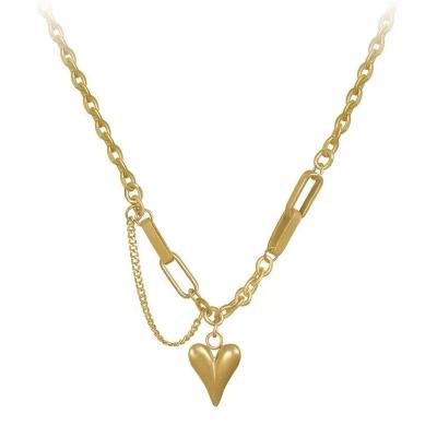 China Hiphop Niche Temperament Hip Hop Heart 18K Gold Stainless Steel Necklace For Women for sale