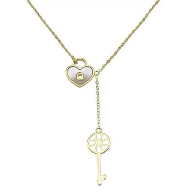 China New CLASSIC Creative Stainless Steel Shell Love Lock Key Clavicle Chain 18K Gold Plated Necklace For Women for sale