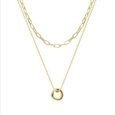 China FASHIONABLE Ring Detachable Double Layer Stainless Steel Necklace 18K Gold Plated Women's Sweater Chain Fashion Necklace 2022 for sale