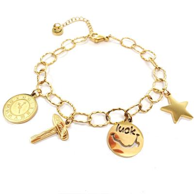 China Hip-hop personality trend star smiley label bracelet stainless steel titanium steel bracelet for sale