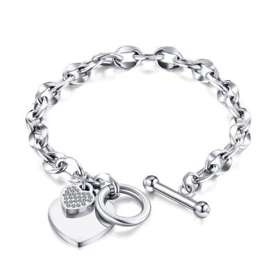 China Hiphop hip-hop style diamond-encrusted love bracelet women all-match OT buckle fashion titanium steel bracelet for sale