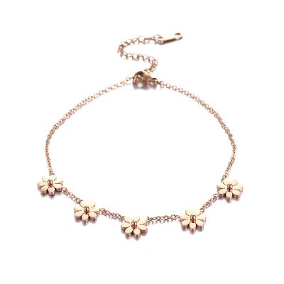 China Cute Small Fresh Daisy Flower Stainless Steel Anklets For Women Fashion Simple Rose Gold Sweet Foot Accessories for sale