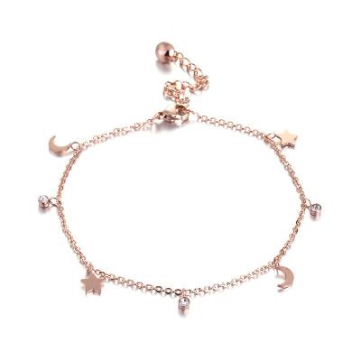 China New Fashion All-match Stainless Steel Women TRENDY Anklet Chain Anklet Strap Star Moon Sexy Delicate Ankle Chain for sale