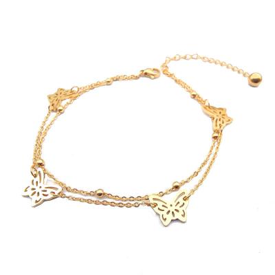 China FASHIONABLE Korean high-end stainless steel anklet chain butterfly ball double-layer design temperament female fashion jewelry for sale