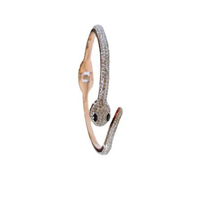 China TRENDY Full Diamond Set Zircon Spring Snake Stainless Steel Bangle For Women Fine Jewelry 18K Rose Gold for sale