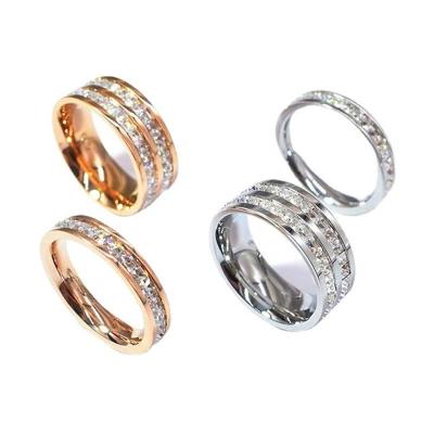 China FASHIONABLE Small Ring Diamond Full Diamond Stainless Steel Ring Couple Personality Fashion Crystal Single and Double Row Square for sale