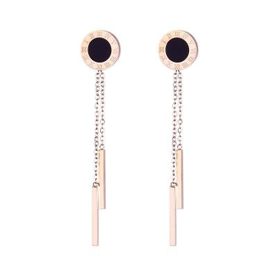 China FASHIONABLE Round Tassel Stainless Steel Korean High End Roman Numeral Earrings 18K Rose Gold Dangling Earrings Pierced Earrings for sale