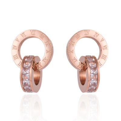 China FASHIONABLE Korean-style Roman numerals hollow out single earrings 3A double ring zircon super instant female temperament earrings for sale