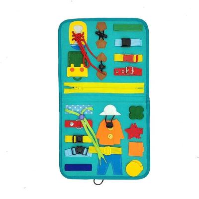 China Educational Basic Activity Tips Green Toy Early Education Toys Busy Board Felt Toys Felt Skills Activity Basic Busy Board for sale