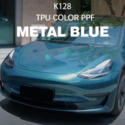 China K128 Metalen Blauwe TPU Kleur Auto Verf Beschermingsfilm Wrap Metalen Vinyl Wrap Te koop