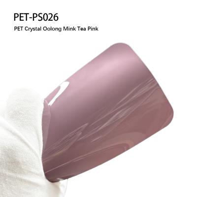 China PET-PS026 Película de envoltura de vinilo para mascotas con cristal de té de leche oolong de color rosa en venta