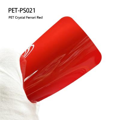 China PET-PS021 PET Crystal Ferrari Red Vinyl Gloss Wrap Film Fatigue Resistant for sale