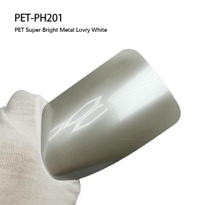 China PET-PH201 PET Super Brillante Metal Lovry Blanco Adhesivo de la carrocería del automóvil Resistente a los rayos UV Film de envoltura de vinilo para automóviles en venta